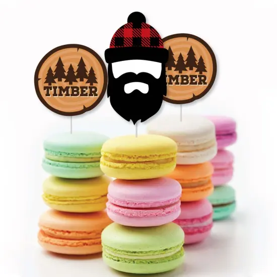 Big Dot of Happiness Lumberjack - Channel the Flannel - Dessert Cupcake Toppers - Buffalo Plaid Party Clear Treat Picks - Set of 24 {6}