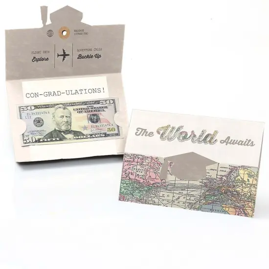 Big Dot of Happiness World Awaits - Graduation Money Holder Cards - Set of 8 {1}