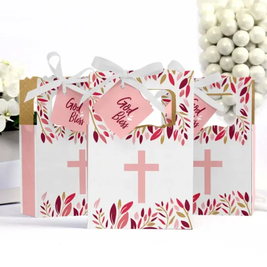 Big Dot of Happiness Pink Elegant Cross - Girl Religious Party Favor Boxes - Set of 12 {4}