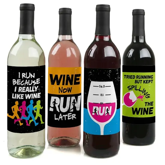 Big Dot of Happiness Set the Pace - Running - Track, Cross Country or Marathon Party Decor for Women and Men - Wine Bottle Label Stickers - Set of 4 {1}