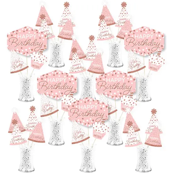 Big Dot of Happiness Pink Rose Gold Birthday - Happy Birthday Party Centerpiece Sticks - Showstopper Table Toppers - 35 Pieces {1}
