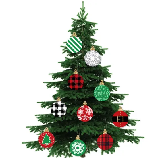 Big Dot of Happiness Hanging Black, Red and Green Ornaments - Outdoor Holiday or Christmas Hanging Porch and Tree Yard Decorations - 10 Pc {3}