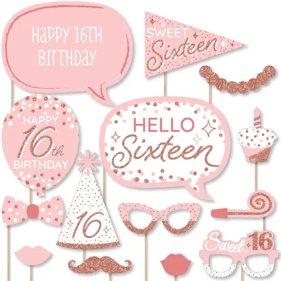 Big Dot of Happiness 16th Pink Rose Gold Birthday - Happy Birthday Party Photo Booth Props Kit - 20 Count {1}