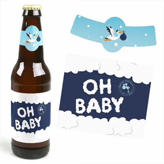 Big Dot of Happiness Boy Special Delivery - Blue It's A Boy Stork Baby Shower Decorations for Women & Men - 6 Beer Bottle Label Stickers & 1 Carrier {4}