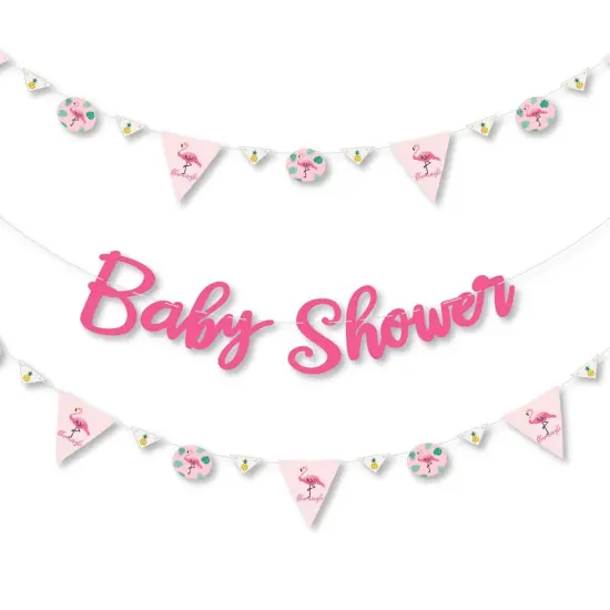 Big Dot of Happiness Pink Flamingo - Party Like a Pineapple - Baby Shower Letter Banner Decoration - 36 Banner Cutouts and Baby Shower Banner Letters {1}
