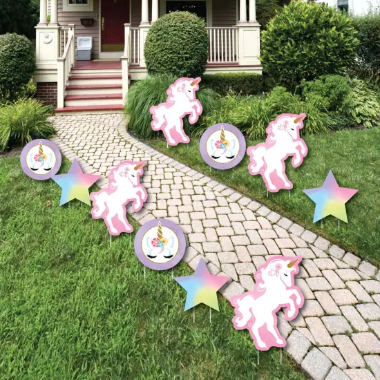 Big Dot of Happiness Rainbow Unicorn - Star & Unicorn Lawn Decor- Outdoor Magical Unicorn Baby Shower or Birthday Party Yard Decorations - 10 Piece {1}