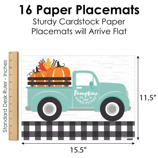 Big Dot of Happiness Happy Fall Truck - Party Table Decorations - Harvest Pumpkin Party Placemats - Set of 16 {6}