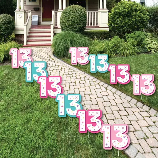 Big Dot of Happiness Girl 13th Birthday - 13 Lawn Decorations - Outdoor Official Teenager Birthday Party Yard Decorations - 10 Piece {1}