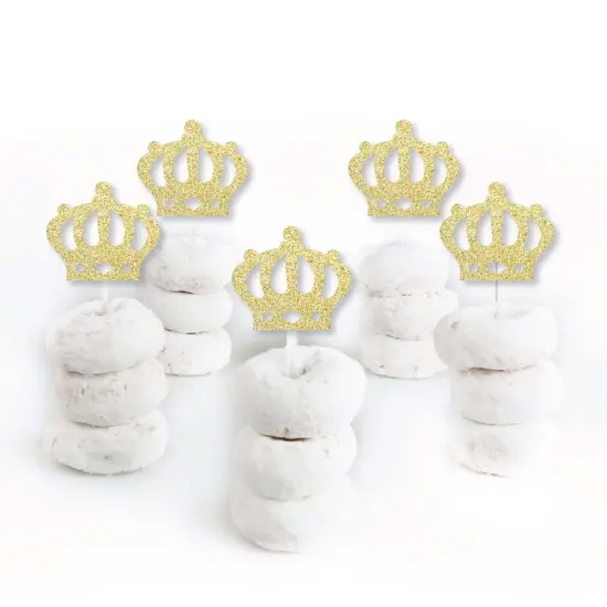 Big Dot of Happiness Gold Glitter Prince Crown - No-Mess Real Glitter Dessert Cupcake Toppers - Baby Shower or Birthday Party Clear Treat Picks -24 ct {3}