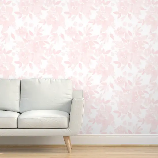 Peel & Stick Wallpaper 2FT Wide Soft Blush Floral Pink Botanical Garden Bloom Meadow Wildflower Custom Removable Wallpaper by Spoonflower {5}