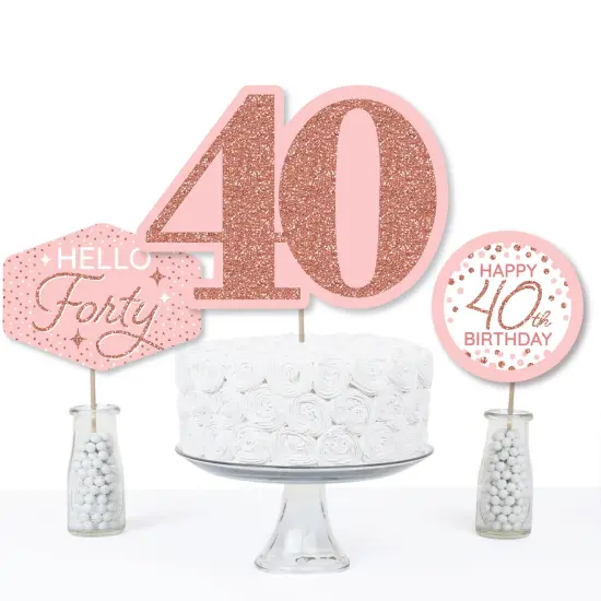 Big Dot of Happiness 40th Pink Rose Gold Birthday - Happy Birthday Party Centerpiece Sticks - Table Toppers - Set of 15 {4}