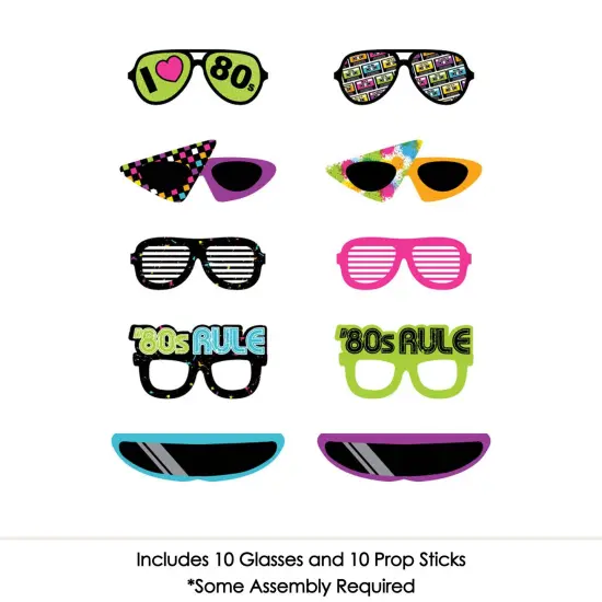 Big Dot of Happiness 80's Retro Glasses - Paper Card Stock Totally 1980s Party Photo Booth Props Kit - 10 Count {4}