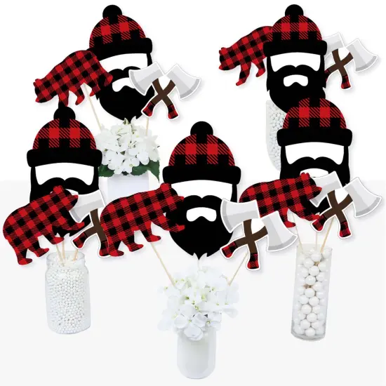 Big Dot of Happiness Lumberjack - Channel the Flannel - Buffalo Plaid Party Centerpiece Sticks - Table Toppers - Set of 15 {3}