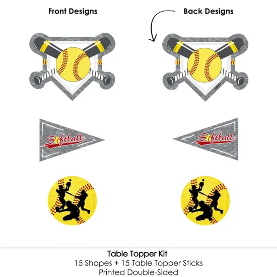 Big Dot of Happiness Grand Slam - Fastpitch Softball - Birthday Party or Baby Shower Centerpiece Sticks - Table Toppers - Set of 15 {6}