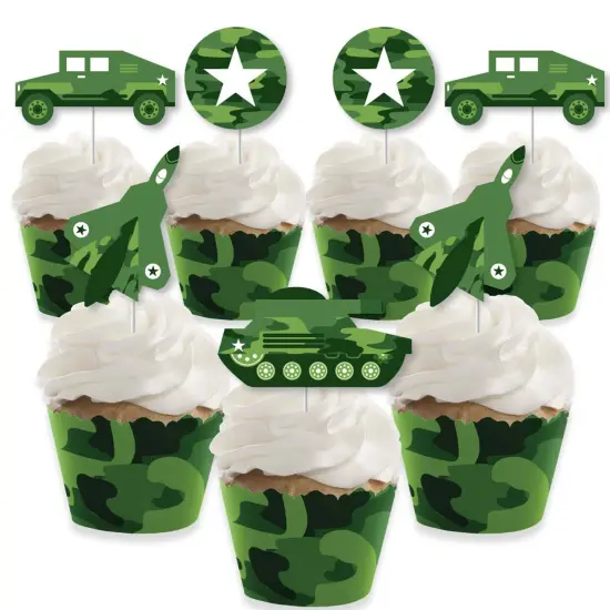 Big Dot of Happiness Camo Hero - Cupcake Decoration - Army Military Camouflage Party Cupcake Wrappers and Treat Picks Kit - Set of 24 {1}
