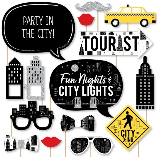 Big Dot of Happiness Nighttime City Skyline - New York Party Photo Booth Props Kit - 20 Count {1}