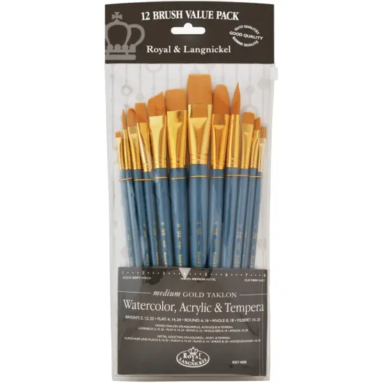 Royal & Langnickel(R) Gold Taklon Flat Value Pack Brush Set-12/Pkg {1}
