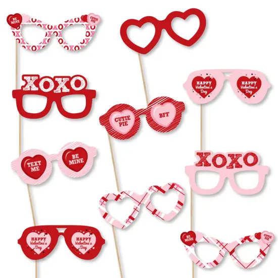 Big Dot of Happiness Conversation Hearts Glasses - Paper Card Stock Valentine's Day Party Photo Booth Props Kit - 10 Count {1}