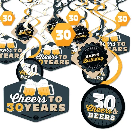 Big Dot of Happiness Cheers and Beers to 30 Years - 30th Birthday Party Hanging Decor - Party Decoration Swirls - Set of 40 {1}