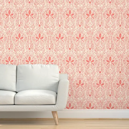 Pre-Pasted Wallpaper 2FT Wide Bohemian Coral Batik Indian Inspired Weathered Look Boho Worldly Decor Summer Pink Custom Pre-pasted Wallpaper by Spoonflower {5}