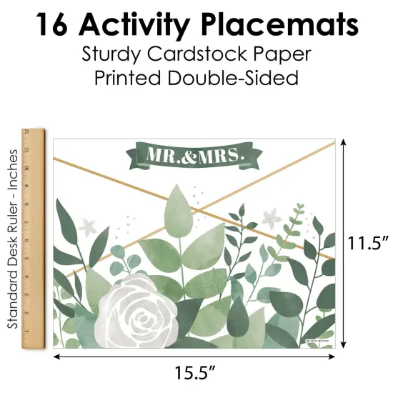 Big Dot of Happiness Boho Botanical Bride - Paper Greenery Bridal Shower and Wedding Party Coloring Sheets - Activity Placemats - Set of 16 {6}