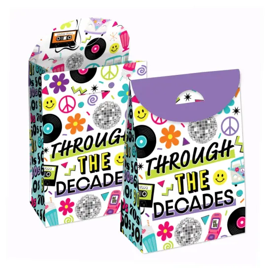 Big Dot of Happiness Through the Decades - 50s, 60s, 70s, 80s, and 90s Gift Favor Bags - Party Goodie Boxes - Set of 12 {1}