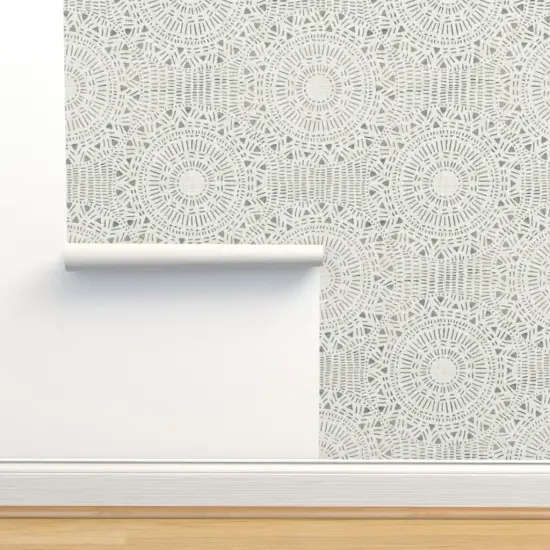 Peel & Stick Wallpaper 2FT Wide Rustic Boho Abstract Gray Neutral Bohemian Woven Look Distressed Custom Removable Wallpaper by Spoonflower {2}