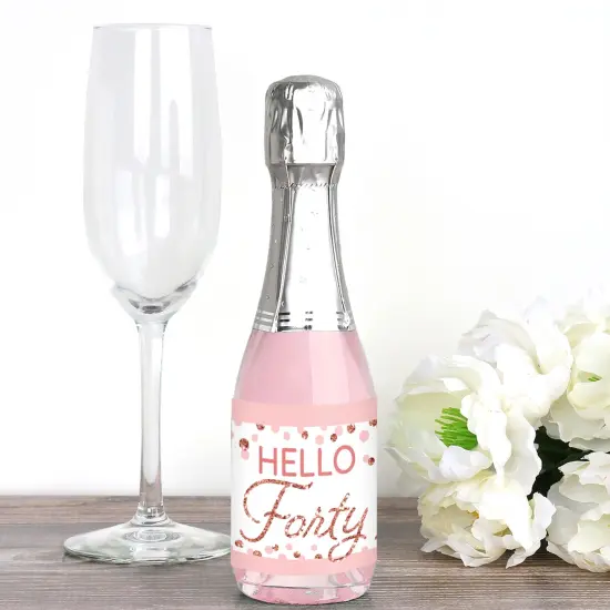 Big Dot of Happiness 40th Pink Rose Gold Birthday Mini Wine & Champagne Bottle Label Stickers Happy Birthday Party Favor Gift for Women and Men 16 Ct {3}