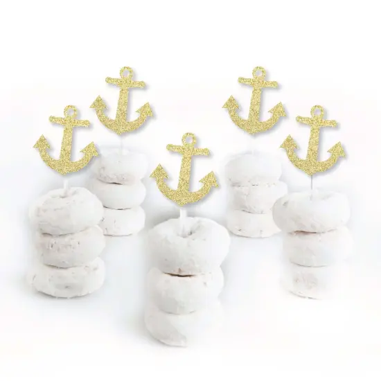 Big Dot of Happiness Gold Glitter Anchor - No-Mess Real Gold Glitter Dessert Cupcake Toppers - Nautical Party Clear Treat Picks - Set of 24 {3}