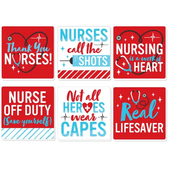 Big Dot of Happiness Thank You Nurses - Funny Nurse Appreciation Week Decorations - Drink Coasters - Set of 6 {1}