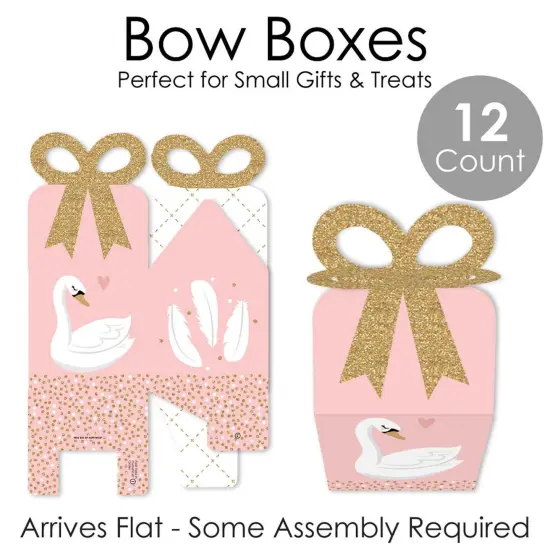 Big Dot of Happiness Swan Soiree - Square Favor Gift Boxes - White Swan Baby Shower or Birthday Party Bow Boxes - Set of 12 {7}