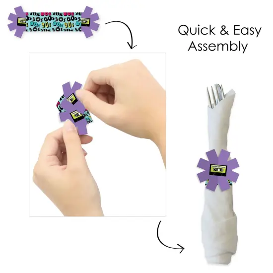 Big Dot of Happiness Through the Decades - 50s, 60s, 70s, 80s, and 90s Party Paper Napkin Holder - Napkin Rings - Set of 24 {6}