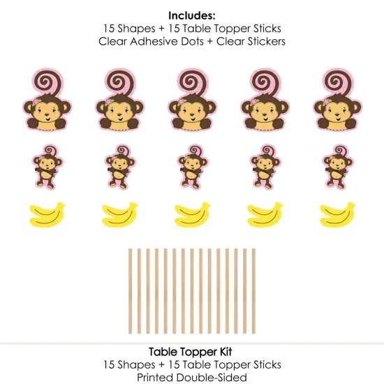 Big Dot of Happiness Pink Monkey Girl - Baby Shower or Birthday Party Centerpiece Sticks - Table Toppers - Set of 15 {7}