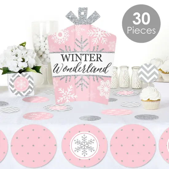Big Dot of Happiness Pink Winter Wonderland - Holiday Snowflake Birthday Party and Baby Shower Decor and Confetti Terrific Table Centerpiece Kit 30 Ct {3}