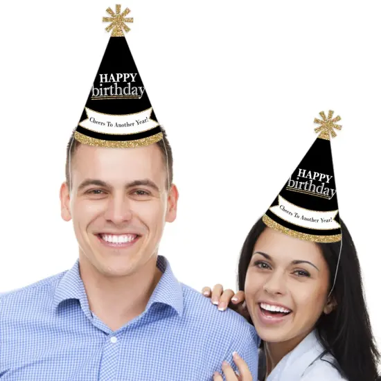Big Dot of Happiness Adult Happy Birthday - Gold - Cone Birthday Party Hats for Kids and Adults - Set of 8 (Standard Size) {3}