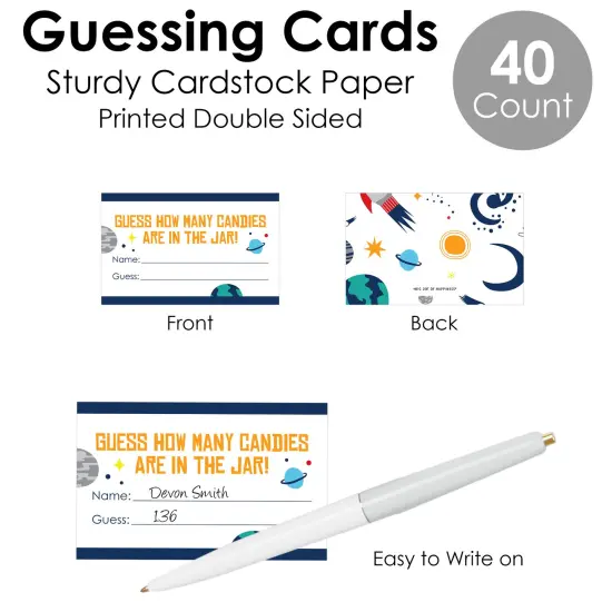 Big Dot of Happiness Blast Off to Outer Space How Many Candies Rocket Ship Baby Shower or Birthday Party Game 1 Stand and 40 Cards Candy Guessing Game {7}