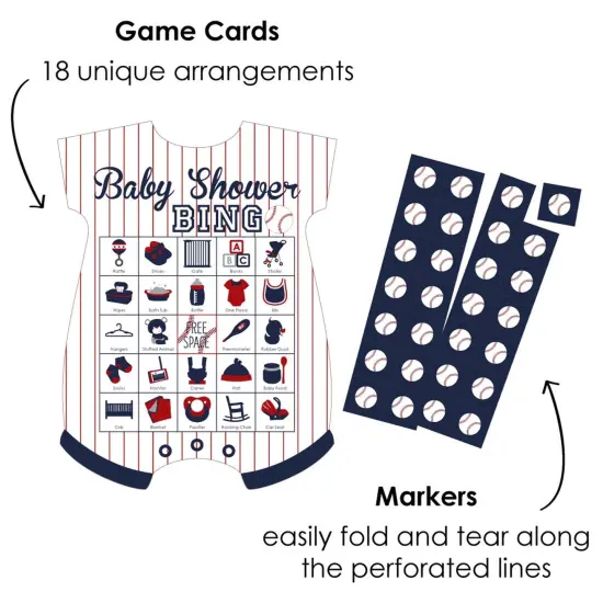 Big Dot of Happiness Batter Up - Baseball - Picture Bingo Cards and Markers - Baby Shower Shaped Bingo Game - Set of 18 {3}
