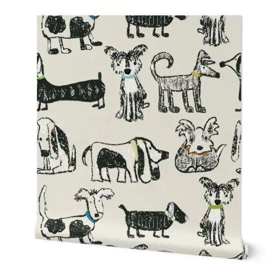 Peel & Stick Wallpaper 2FT Wide Dogs Pet Animal Gender Neutral Puppies Sketch Hand Drawn Custom Removable Wallpaper by Spoonflower {7}