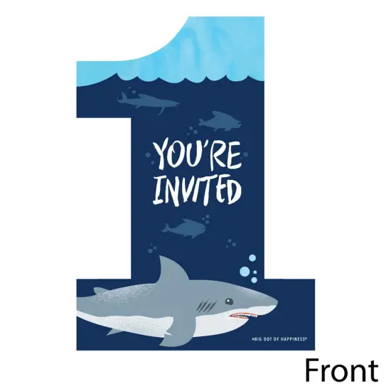 Big Dot of Happiness 1st Birthday Shark Zone - Shaped Fill-In Invites - Jawsome Shark First Birthday Party Invite Cards with Envelopes - Set of 12 {3}