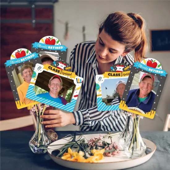 Big Dot of Happiness Teacher Retirement - Happy Retirement Party Picture Centerpiece Sticks - Photo Table Toppers - 15 Pieces {3}