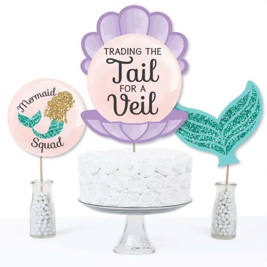 Big Dot of Happiness Trading The Tail for A Veil - Mermaid Bachelorette or Bridal Shower Centerpiece Sticks - Table Toppers - Set of 15 {4}