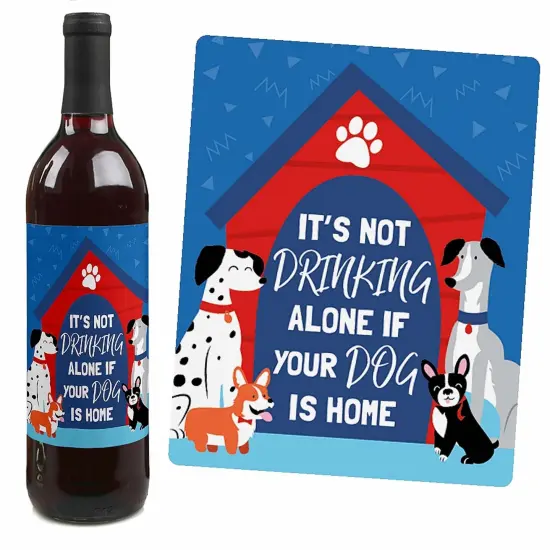 Big Dot of Happiness Pawty Like a Puppy - Dog Baby Shower or Birthday Party Decorations for Women and Men - Wine Bottle Label Stickers - Set of 4 {4}
