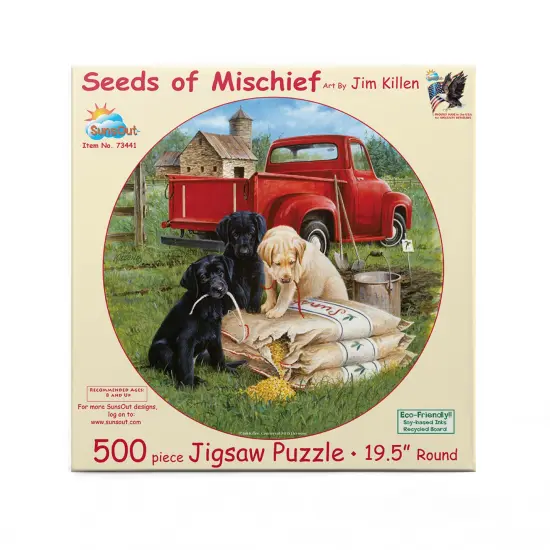 Sunsout Seeds of Mischief 500 pc Round Jigsaw Puzzle 73441 {4}