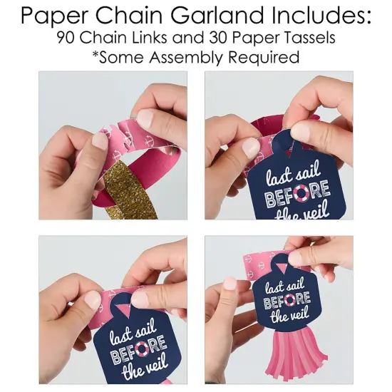 Big Dot of Happiness Last Sail Before the Veil - 90 Chain Links & 30 Paper Tassels Decor Kit - Nautical Bachelorette Paper Chains Garland - 21 feet {6}