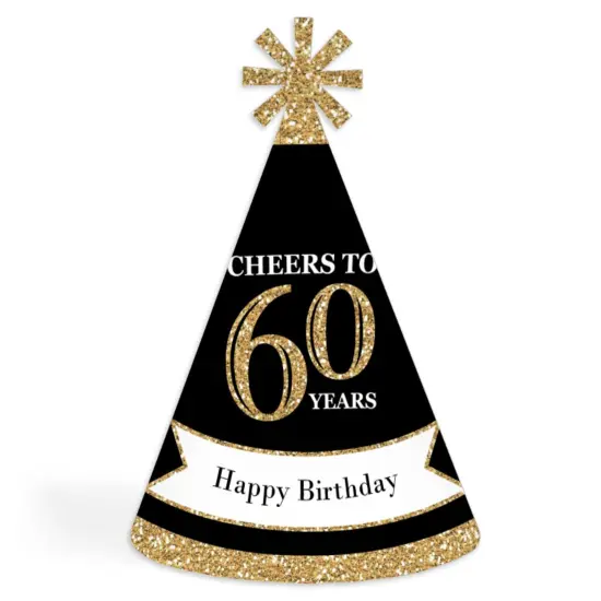 Big Dot of Happiness Adult 60th Birthday - Gold - Cone Birthday Party Hats for Adults - Set of 8 (Standard Size) {1}