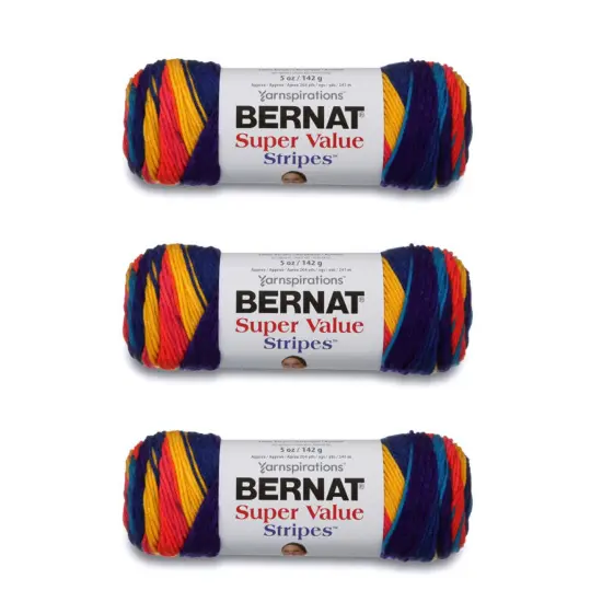 Bernat Super Value Candy Store Stripes Yarn - 3 Pack of 141g/5oz - Acrylic - 4 Medium (Worsted) - 264 Yards - Knitting/Crochet {1}