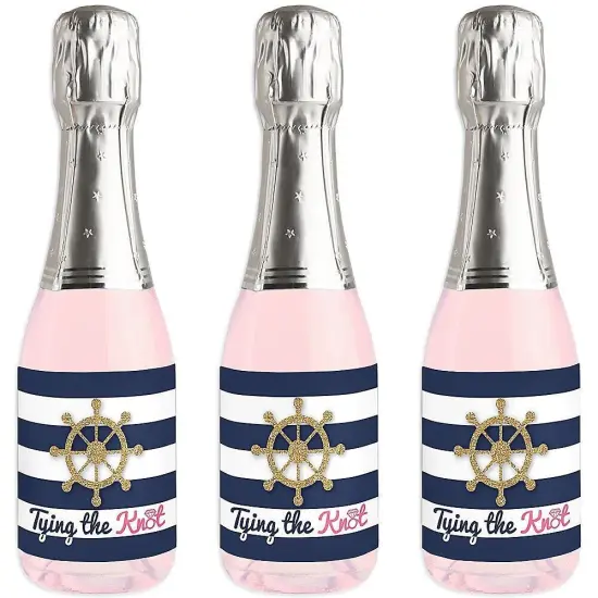 Big Dot of Happiness Last Sail Before the Veil - Mini Wine & Champagne Bottle Label Stickers - Nautical Bachelorette Bridal Shower Favor Gift - 16 Ct {1}