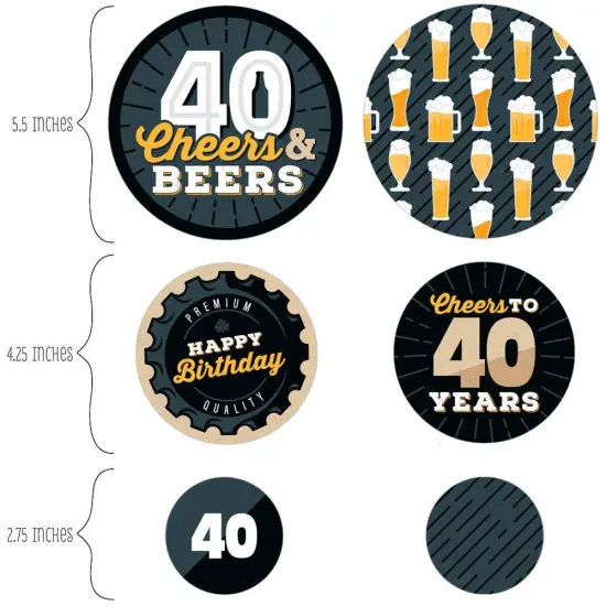 Big Dot of Happiness Cheers and Beers to 40 Years - 40th Birthday Party Giant Circle Confetti - Party Decorations - Large Confetti 27 Count {3}