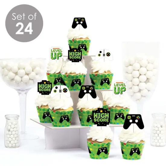 Big Dot of Happiness Game Zone - Cupcake Decoration - Pixel Video Game Party or Birthday Party Cupcake Wrappers and Treat Picks Kit - Set of 24 {3}