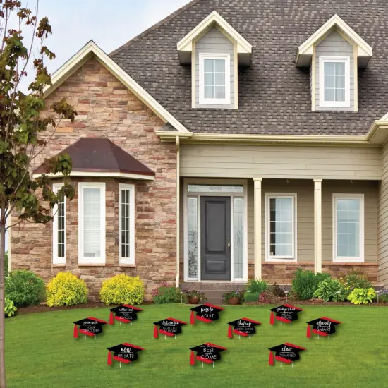 Big Dot of Happiness Red Graduation Lawn Decorations - 10 Piece {3}